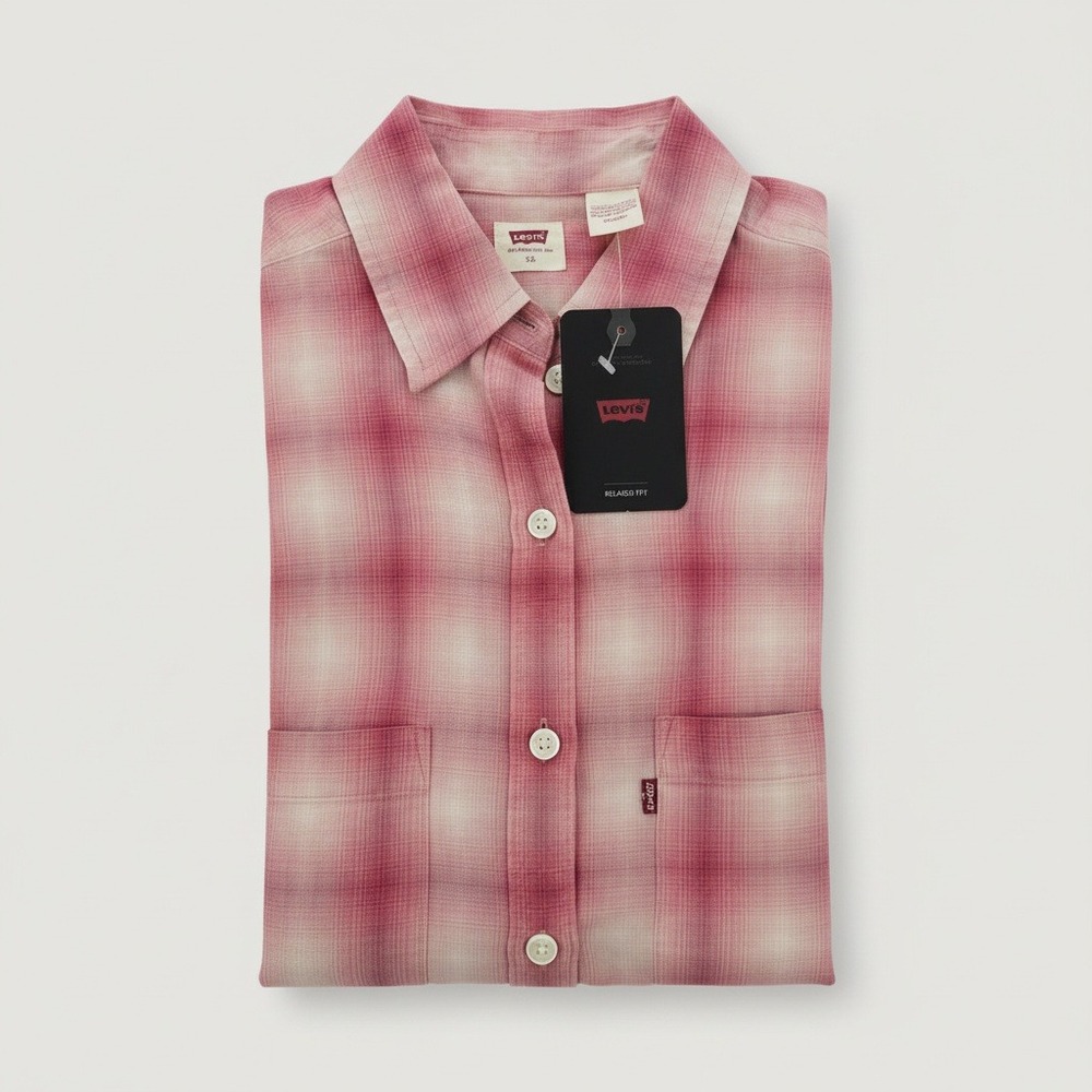 Levi's Long Sleeve Button Up Shirt Pink Plaid‎ Women's XS NWT